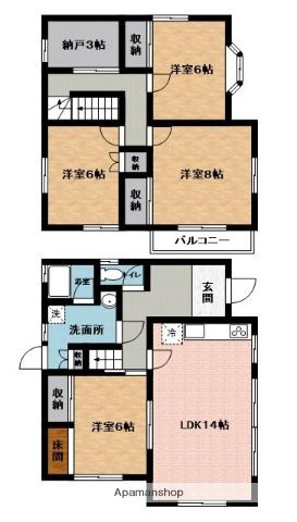 近鉄大阪線 名張駅 バス乗車時間：15分 つつじが丘北９番町バス停で下車 徒歩1分 2階建 築35年(4SDK)の間取り写真