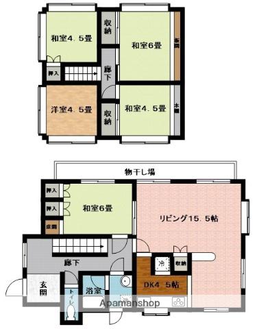 近鉄大阪線 名張駅 バス乗車時間：14分 つつじが丘北二番町バス停で下車 徒歩4分 2階建 築47年(5LDK)の間取り写真