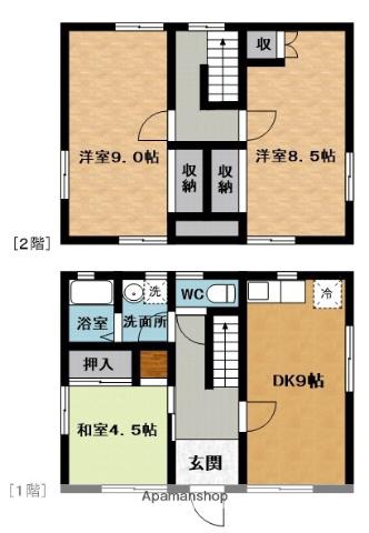 三重県名張市 2階建 築30年(3DK)の間取り写真
