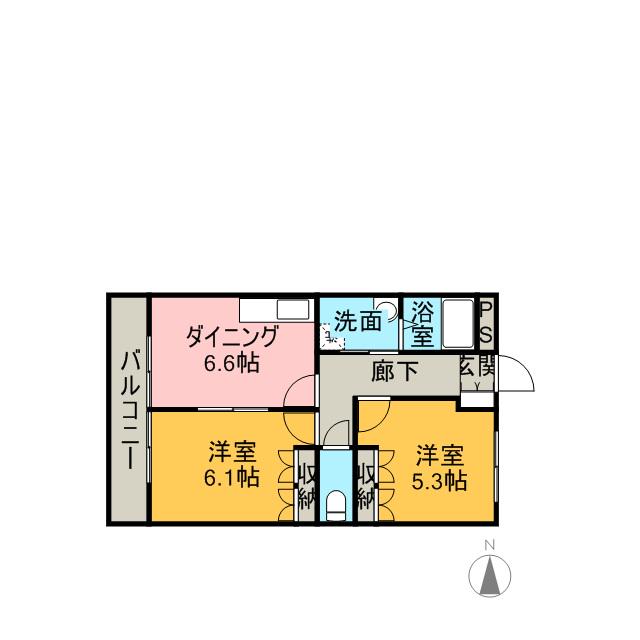 エバープレイスB(2DK/1階)の間取り写真