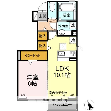 クレール シャンブル Ⅰ(1LDK/1階)の間取り写真