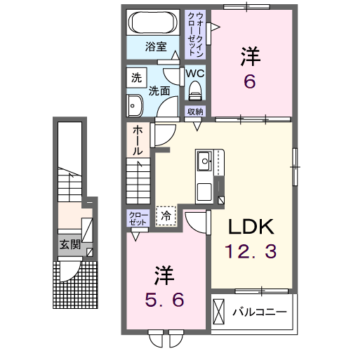 クレメント Ⅱ(2LDK/2階)の間取り写真