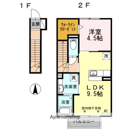 カーサ絆Ⅰ棟(1LDK/2階)の間取り写真