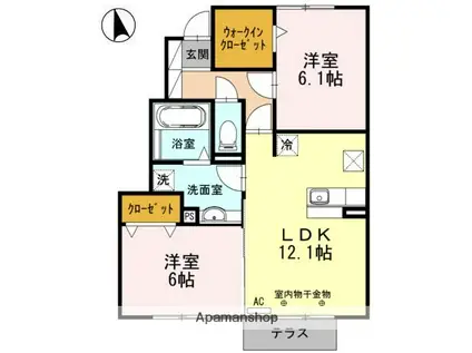 グレイスアベニュー一身田 C(2LDK/1階)の間取り写真