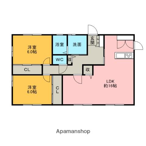 三重県桑名市 2階建 築19年(2LDK/1階)の間取り写真