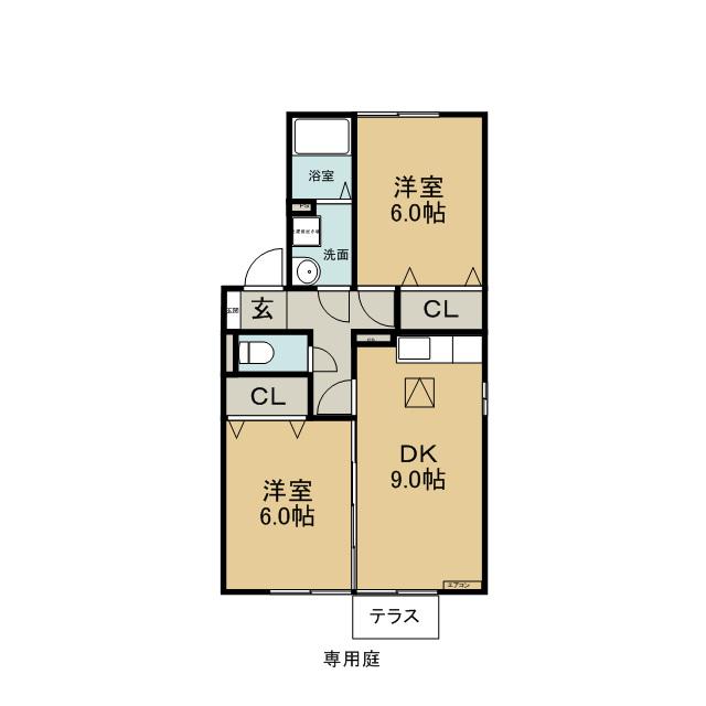 ホクトB(2DK/1階)の間取り写真