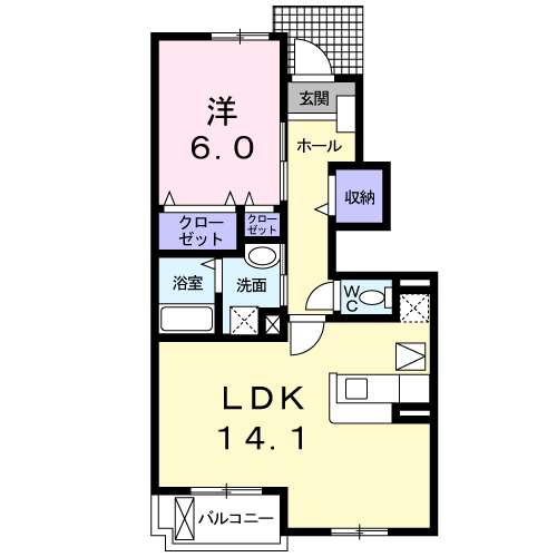ピクシー ヒルズ B(1LDK/1階)の間取り写真