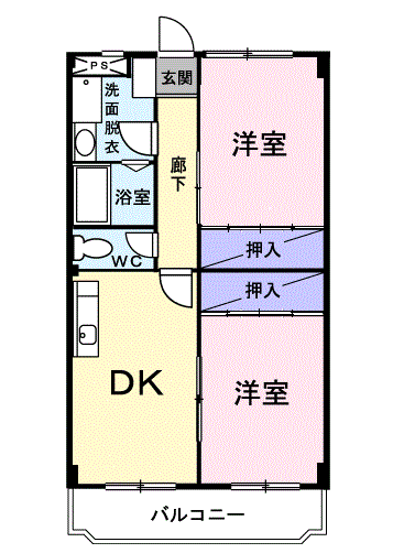 ヴィラノーブル(2DK/2階)の間取り写真