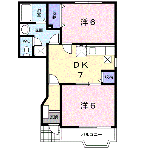プリムヴェルⅠ(2DK/1階)の間取り写真