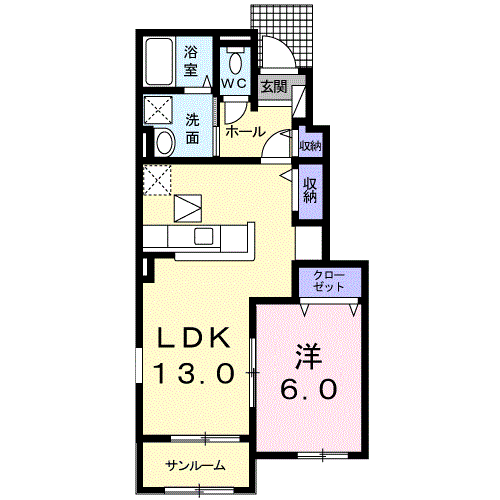ローズハウス OZ Ⅱ(1LDK/1階)の間取り写真