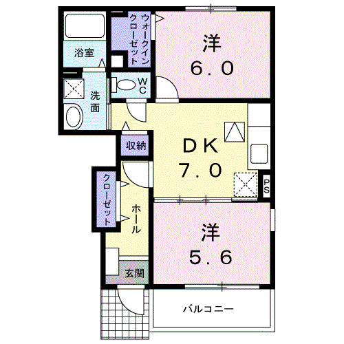 アクアヴァーレⅡ(2DK/1階)の間取り写真