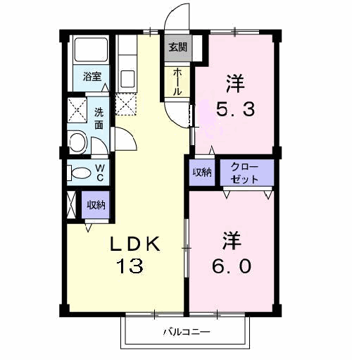 ウォーターバレータウンC(2LDK/1階)の間取り写真