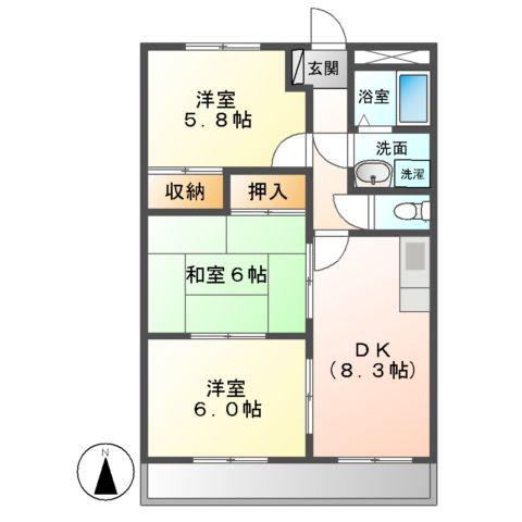 フェアーフィールドイン(3DK/2階)の間取り写真