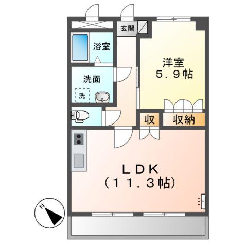 ツインズアソシアA棟(1LDK/1階)の間取り写真