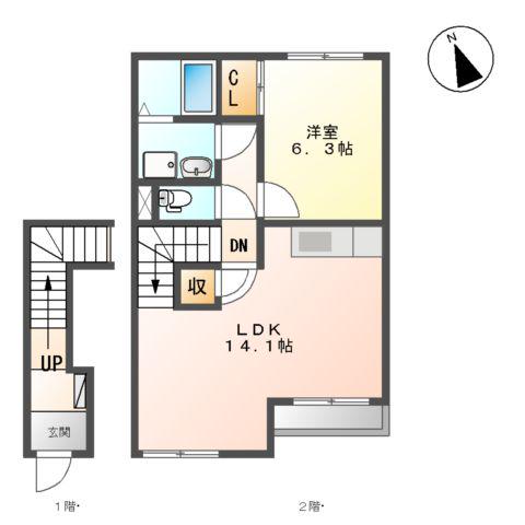 コンフォート ナナ(1LDK/2階)の間取り写真