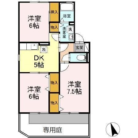 クレールコンフォートC(3K/1階)の間取り写真