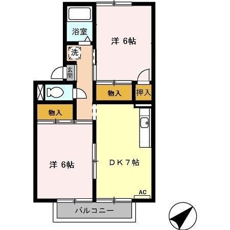 大山田ハイツ(2DK/2階)の間取り写真
