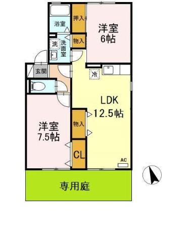 クレールコンフォートD(2LDK/1階)の間取り写真