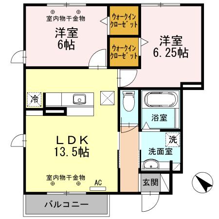 アモロッソB棟(2LDK/1階)の間取り写真