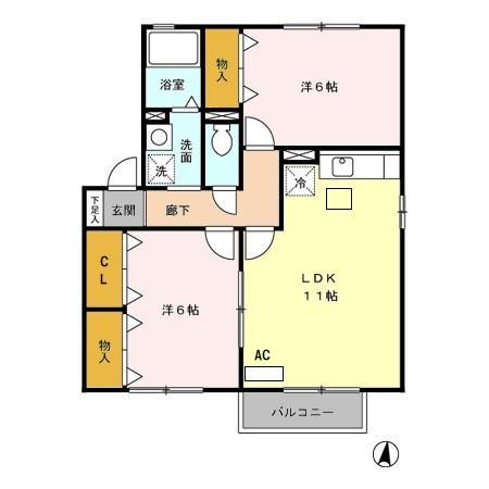 サニーヒル松ノ木E(2LDK/1階)の間取り写真