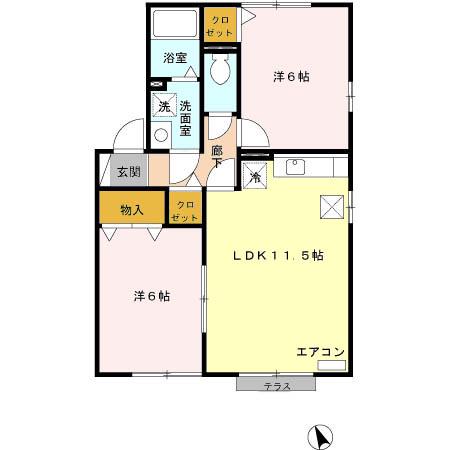 グランモアJ B棟(2LDK/1階)の間取り写真