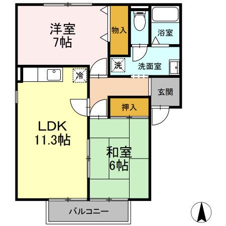 パセオアゼリアII(2LDK/2階)の間取り写真