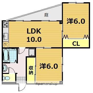第44長栄ロイヤルコーポ瀬田(2LDK/1階)の間取り写真