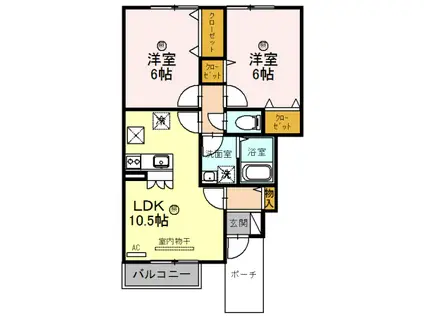 ローズコート杉立B(2LDK/1階)の間取り写真