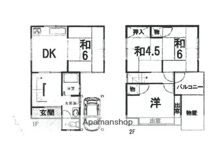 東海道本線 南草津駅 徒歩15分 2階建 築42年(4DK/2階)の間取り写真