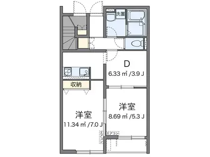 クレイノREST 清知(2DK/1階)の間取り写真