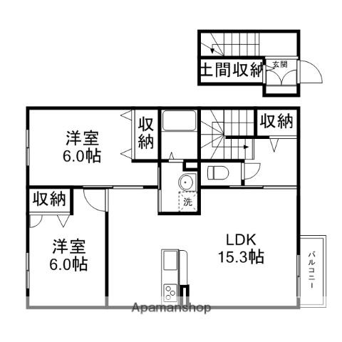 セントリビエ南彦根B棟(2LDK/2階)の間取り写真