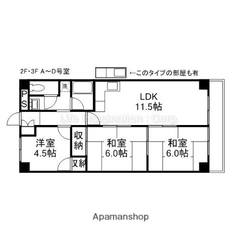 シャレー富士美台(3LDK/3階)の間取り写真