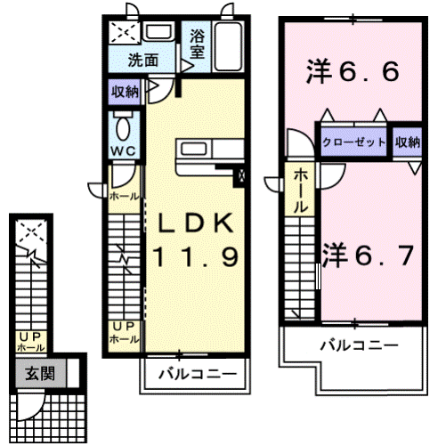コータ・コートD(2LDK/2階)の間取り写真