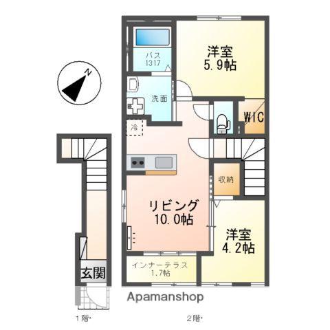 草津線 寺庄駅 徒歩6分 2階建 築1年(2LDK/2階)の間取り写真