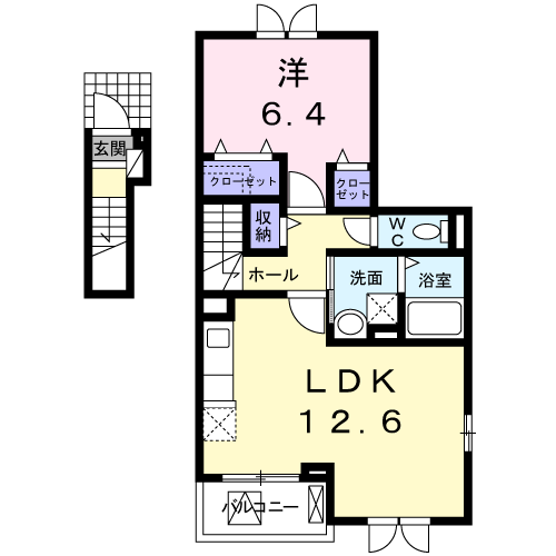 カンパーニュ逢坂(1LDK/2階)の間取り写真