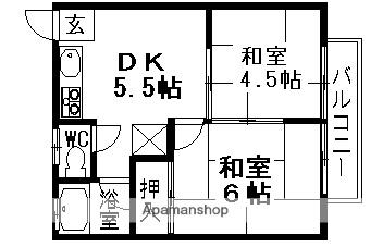 奥村ハイツⅢ(2DK/2階)の間取り写真