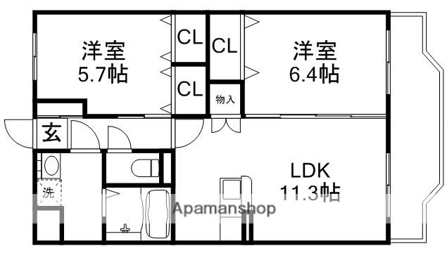 ユーミーマンション能登川 UNO(2LDK/1階)の間取り写真