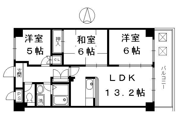 サウスビン(3LDK/4階)の間取り写真