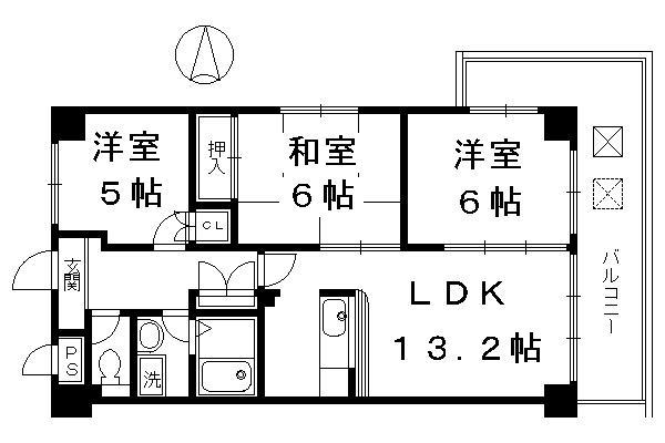 サウスビン(3LDK/5階)の間取り写真
