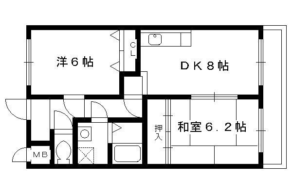 グランバード西野II(2DK/1階)の間取り写真