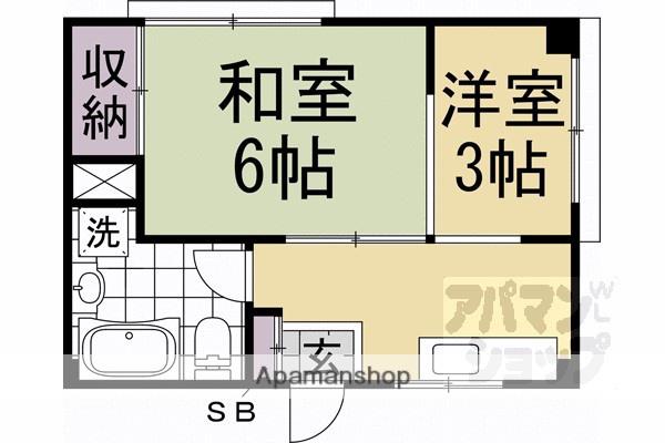 櫛笥マンション(2K/1階)の間取り写真