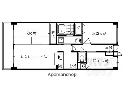 ペルル伏見桃山II(3LDK/4階)の間取り写真