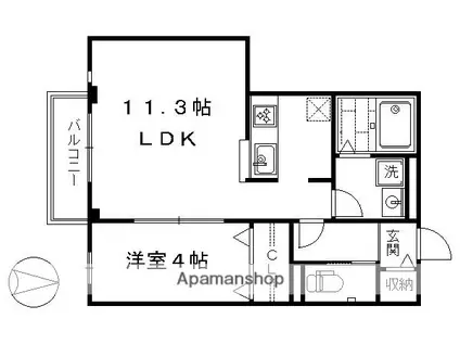 アルページュ頌徳(1LDK/1階)の間取り写真