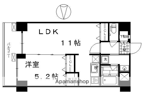 ルーエ五条堀川(1LDK/5階)の間取り写真