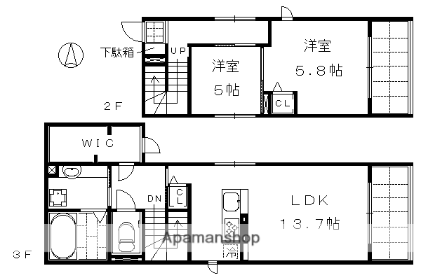 コエーダコート大宮(2LDK/2階)の間取り写真