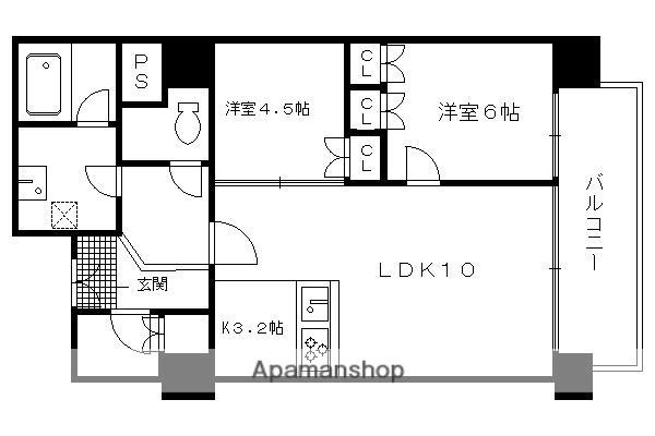 プラネスーペリア四条河原町(2LDK/4階)の間取り写真