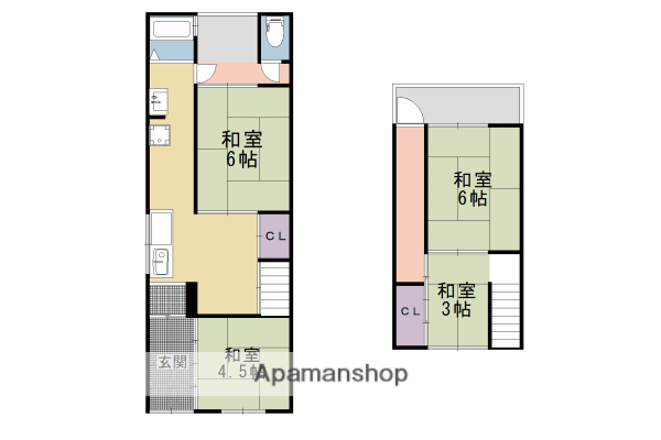 東海道本線 京都駅 徒歩5分 2階建 築52年(4K)の間取り写真