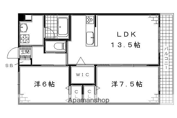 ベルメゾン丹波橋(2LDK/2階)の間取り写真