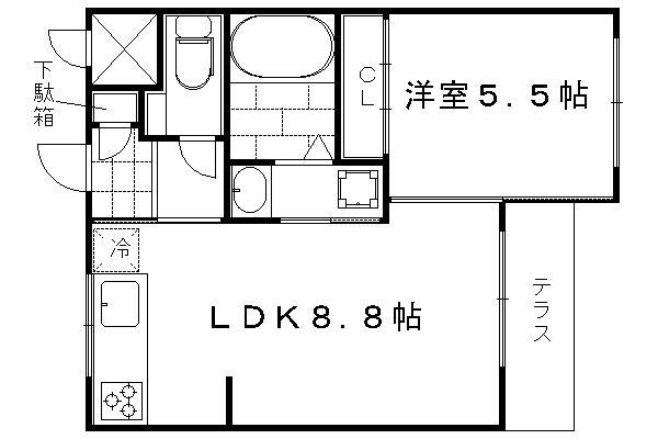 エリタージュ椥辻(1LDK/1階)の間取り写真