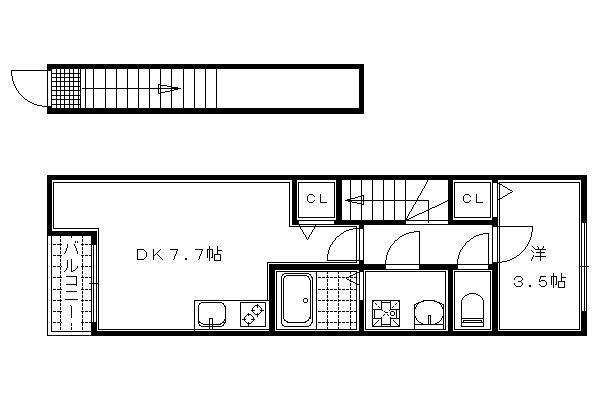 CASAWOODIII(1DK/3階)の間取り写真
